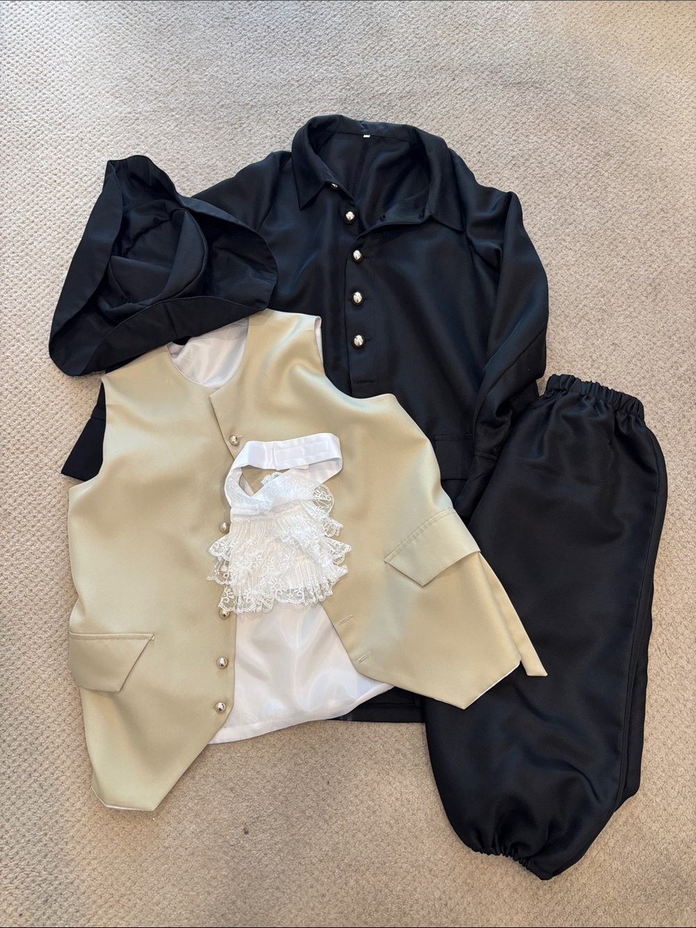 Colonial Black Satin Jacket & Pants Set with Cream Vest Costume